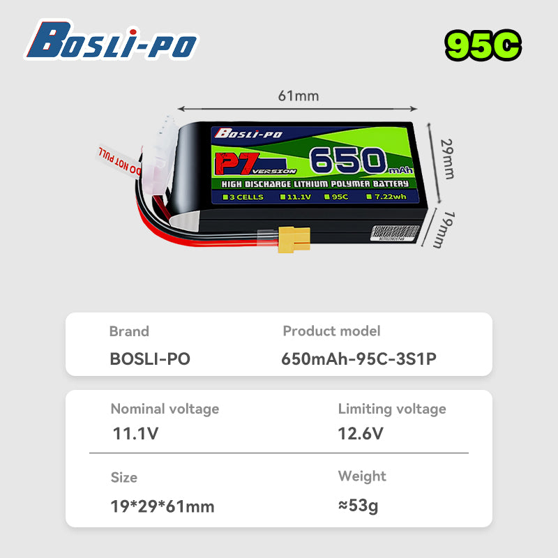 Boslipo P7 Versione 650mAh 95C - Drone Battery 6S recensione e prezzo