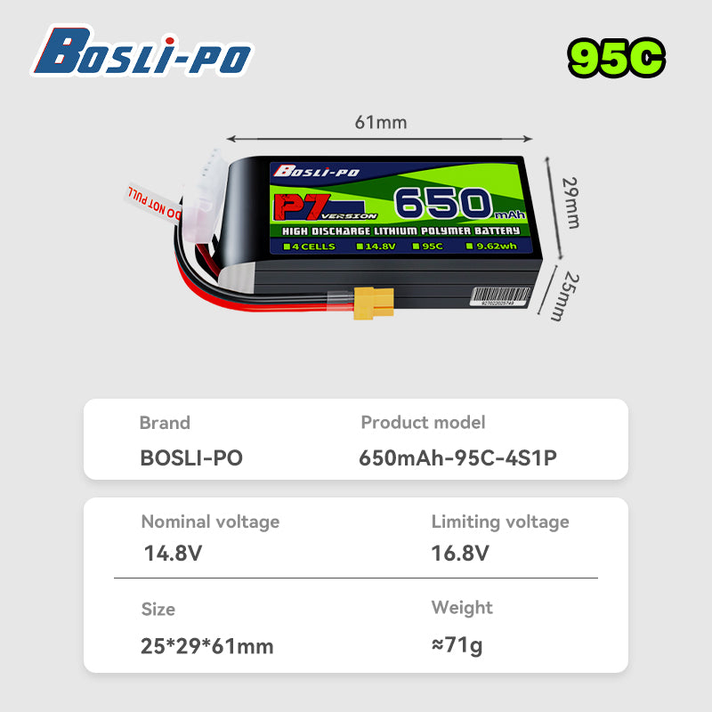 Boslipo P7 Versione 650mAh 95C - Drone Battery 6S recensione e prezzo